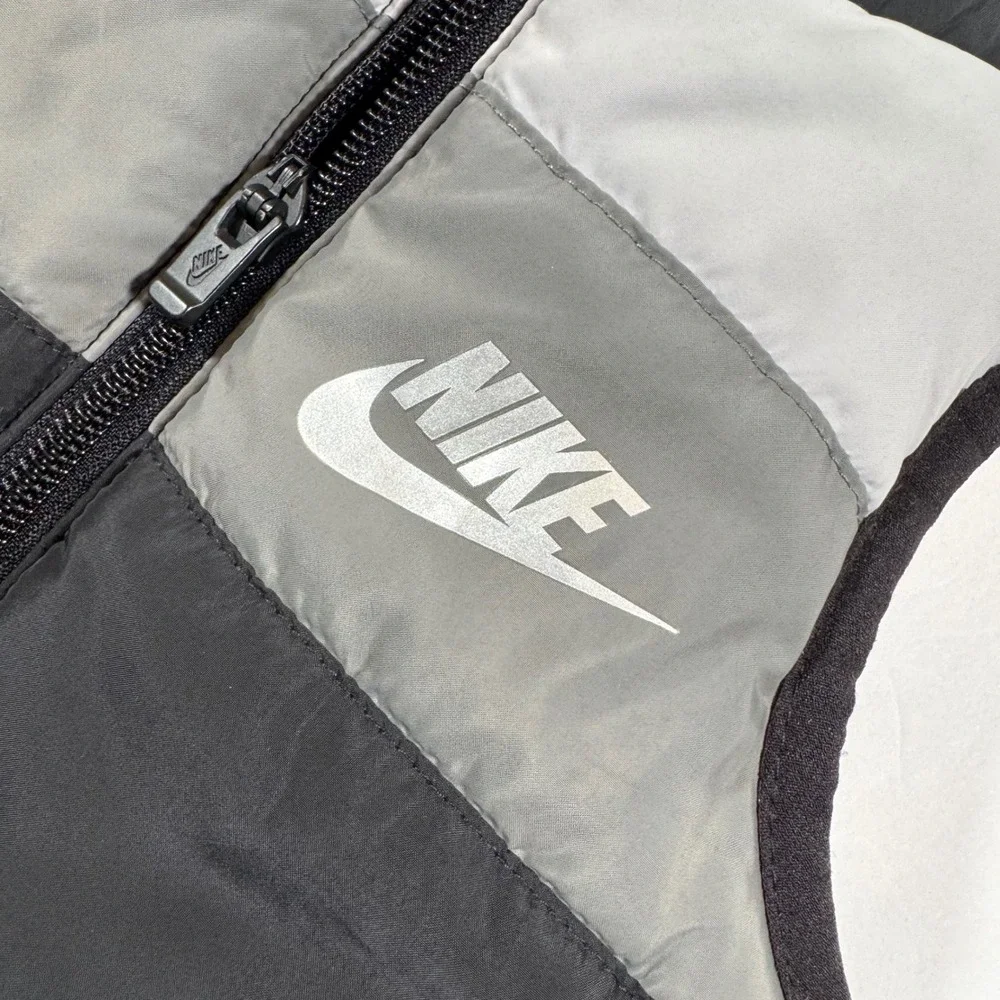 Nike Kids Puffer Vest Black Grey Colorblock Full Zip Fleece Lined 12M L642-023